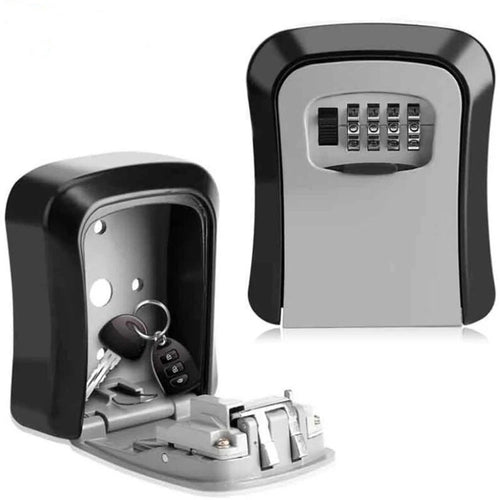 4 Digit Combination Key Lock Box Aluminum Wall Mounted Key Lockbox with Code for House Key Storage Security Protection