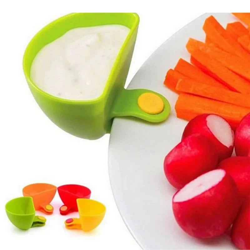 4Pcs Condiment Bowl Dip Clip Bowls Multi-Purpose Sauce Dish Tomato Sauce Vinegar Seasoning Container Household Kitchen Gadgets