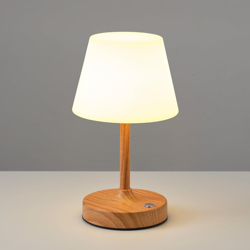 Cordless LED Wood-Grain Small Table Lamp, Waterproof Shower Light with 4000Mah Battery, Portable Rechargeable Touch Dimming Night Light for Bathroom, Outdoor Camping, Kitchen, Patio, Restaurant