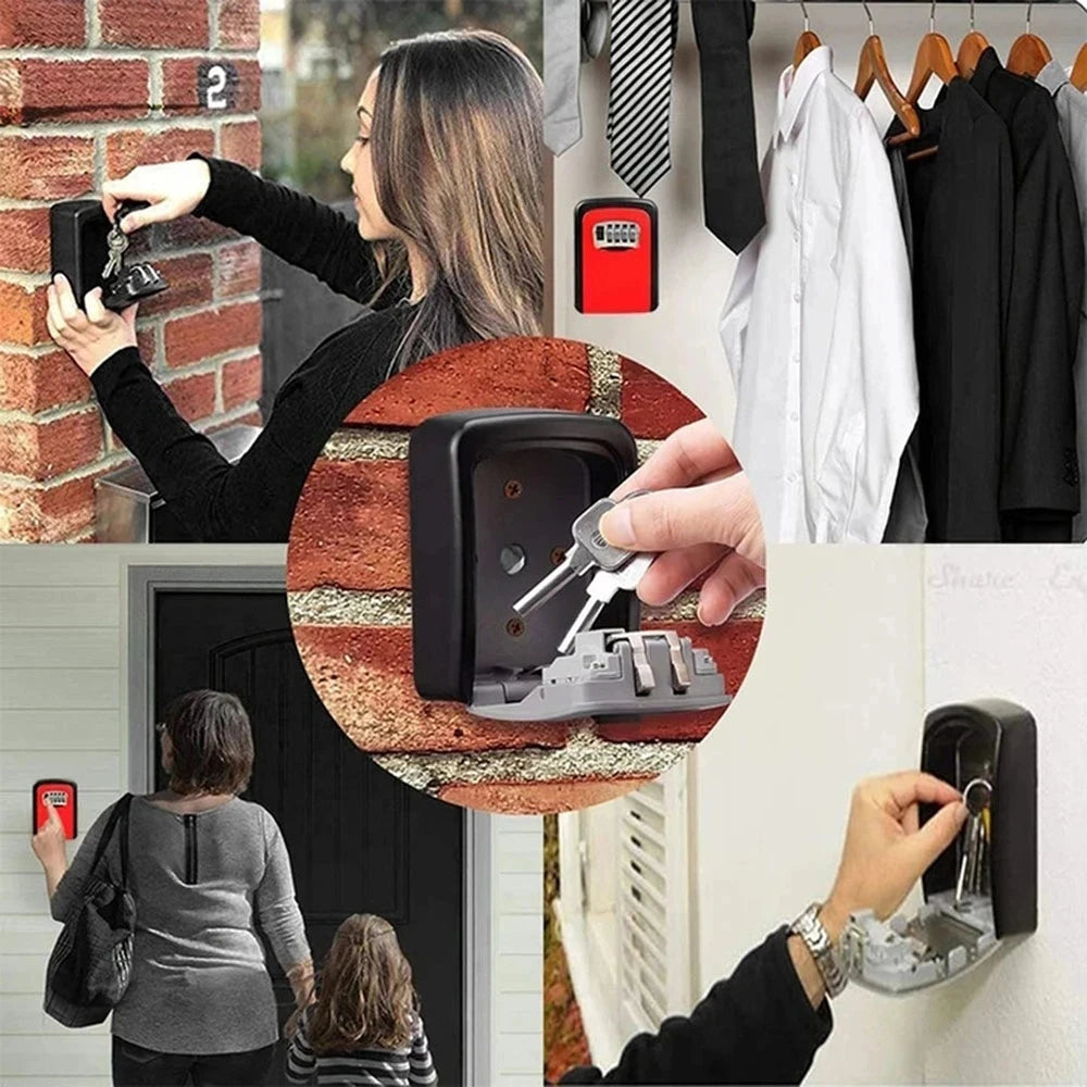 4 Digit Combination Key Lock Box Aluminum Wall Mounted Key Lockbox with Code for House Key Storage Security Protection