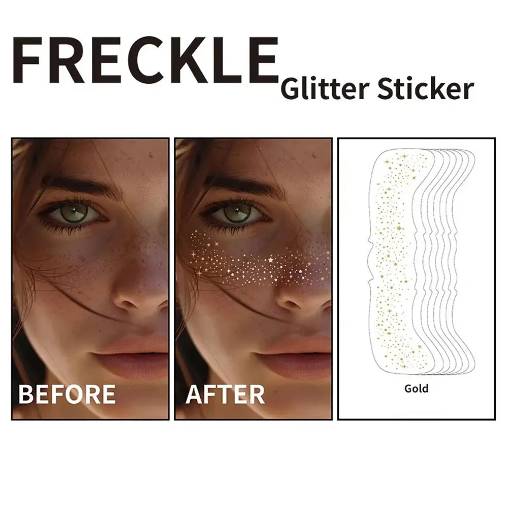6Pcs Fake Freckle Stickers for Women Waterproof Golden Silver Glitter Temporary Tattoos for Face Makeup Holiday Music Party