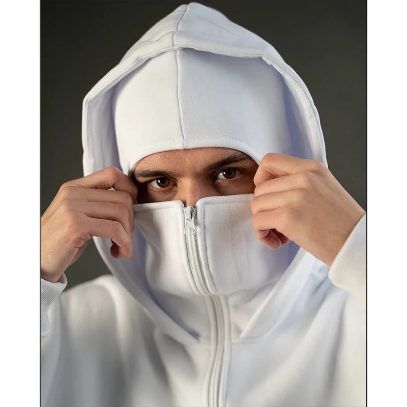 Men's Windproof Hoodie Sports Jacket – Double Hat & Mask Design for Hiking, Running & Outdoor Adventures