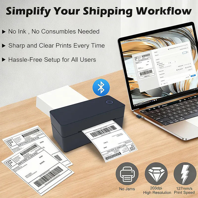 Wireless Thermal Label Printer 4x6 — Bluetooth & USB | Compatible with Windows, Mac, iOS & Android