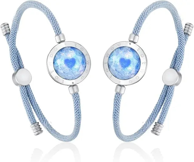 Long Distance Touch Light Up&Vibrate Bracelets for Couples, Long Distance Relationship Gifts Smart Sun&Moon Love Bracelet