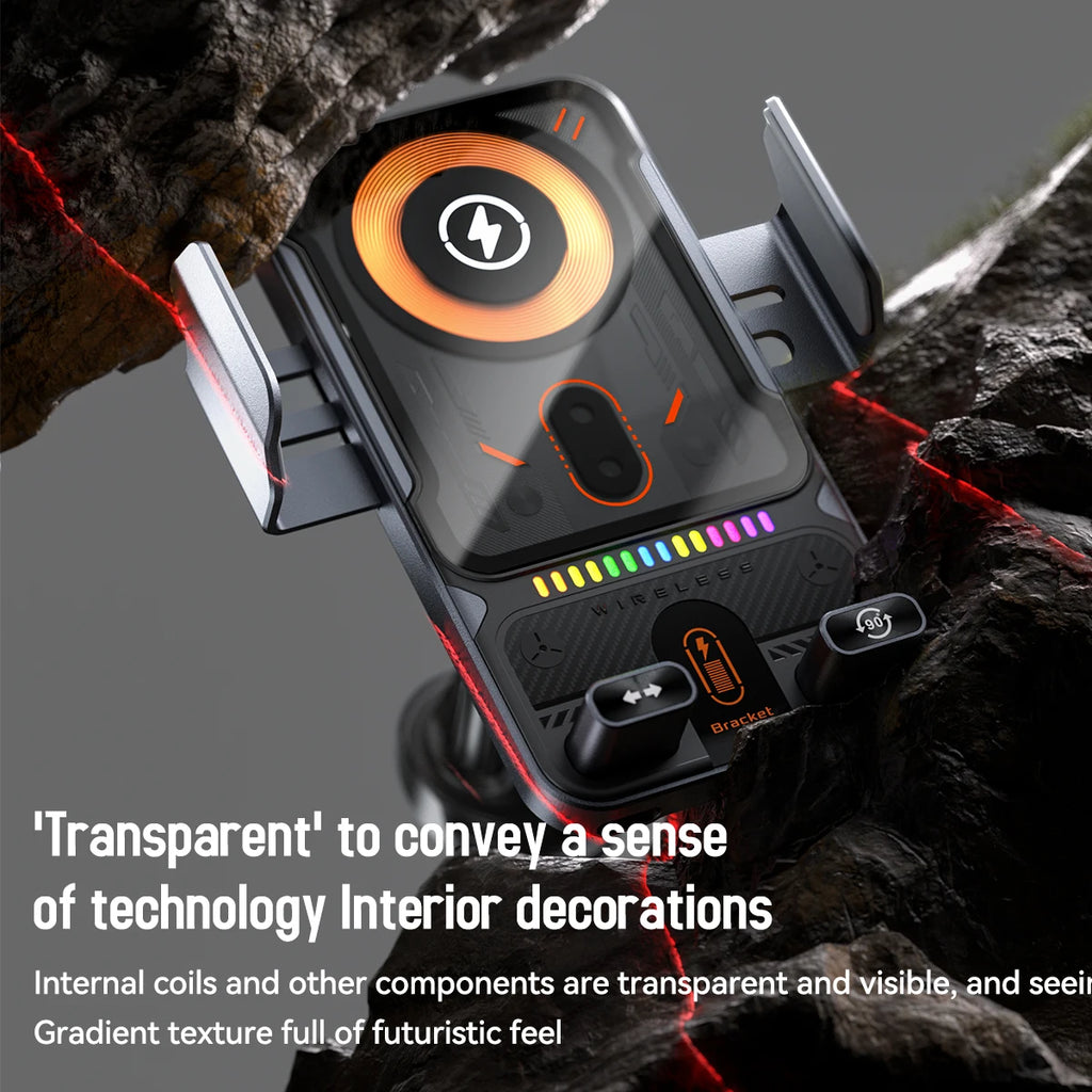 15W Wireless Car Charger Mount – Auto-Clamping Phone Holder with Fast Charging