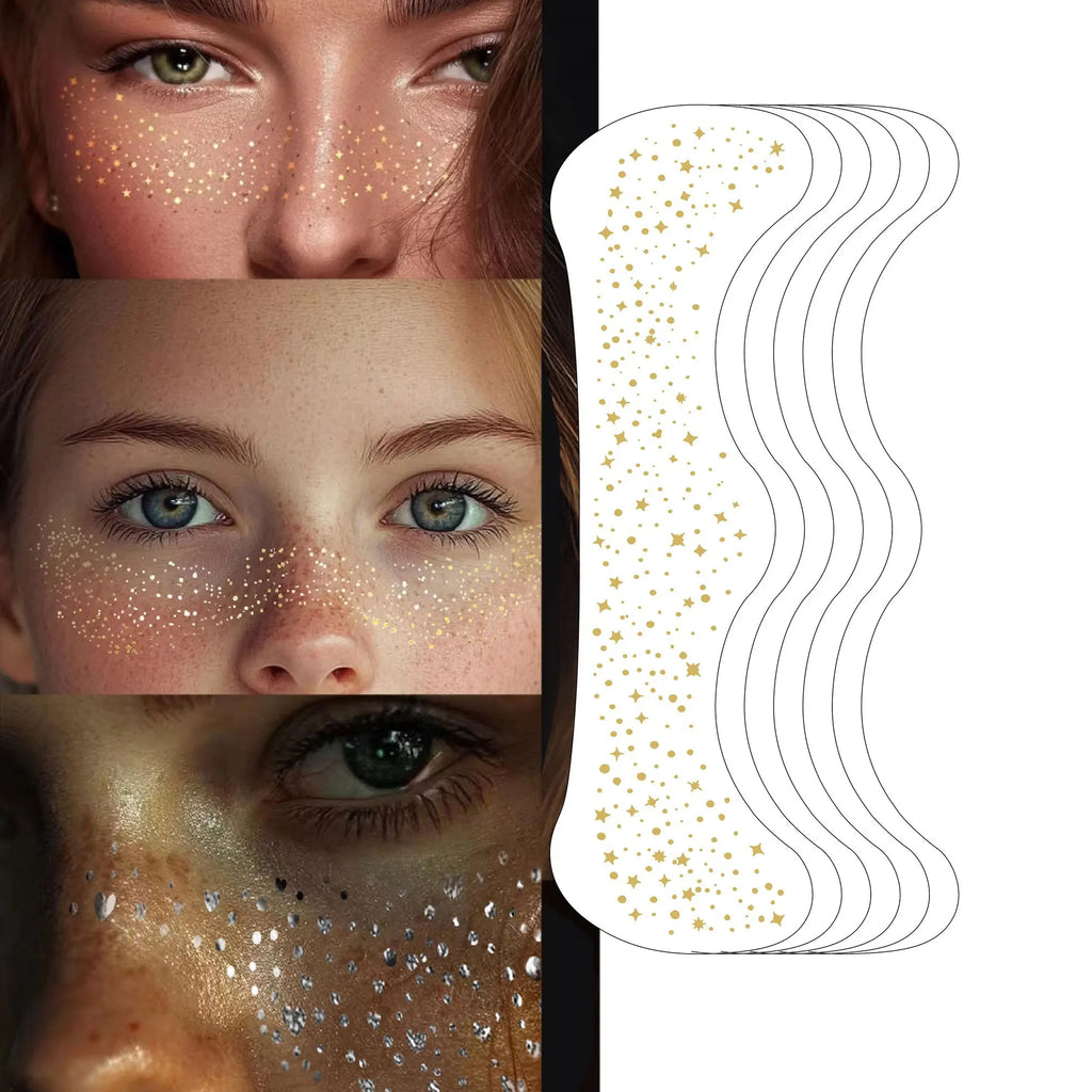 Glitter Freckle Tattoo Stickers – Gold, Silver & Rose Gold (6 Pack)