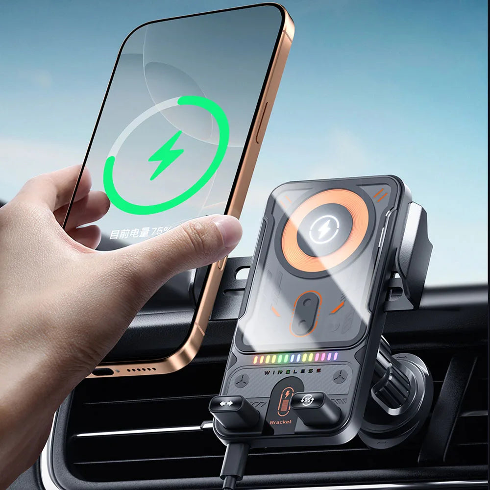 15W Wireless Car Charger Mount – Auto-Clamping Phone Holder with Fast Charging