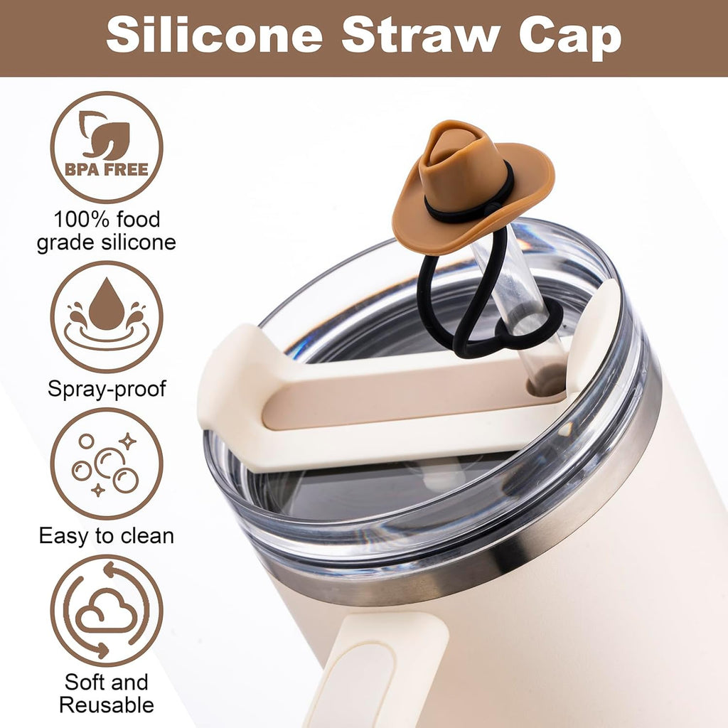 Straw Cover Cap for Stanley Cup 30 40 Oz, Silicone Straw Toppers Cowboy Hat, Tumbler Cup Accessories for 10Mm 0.4In Straws Cute Gifts Ornaments for Women