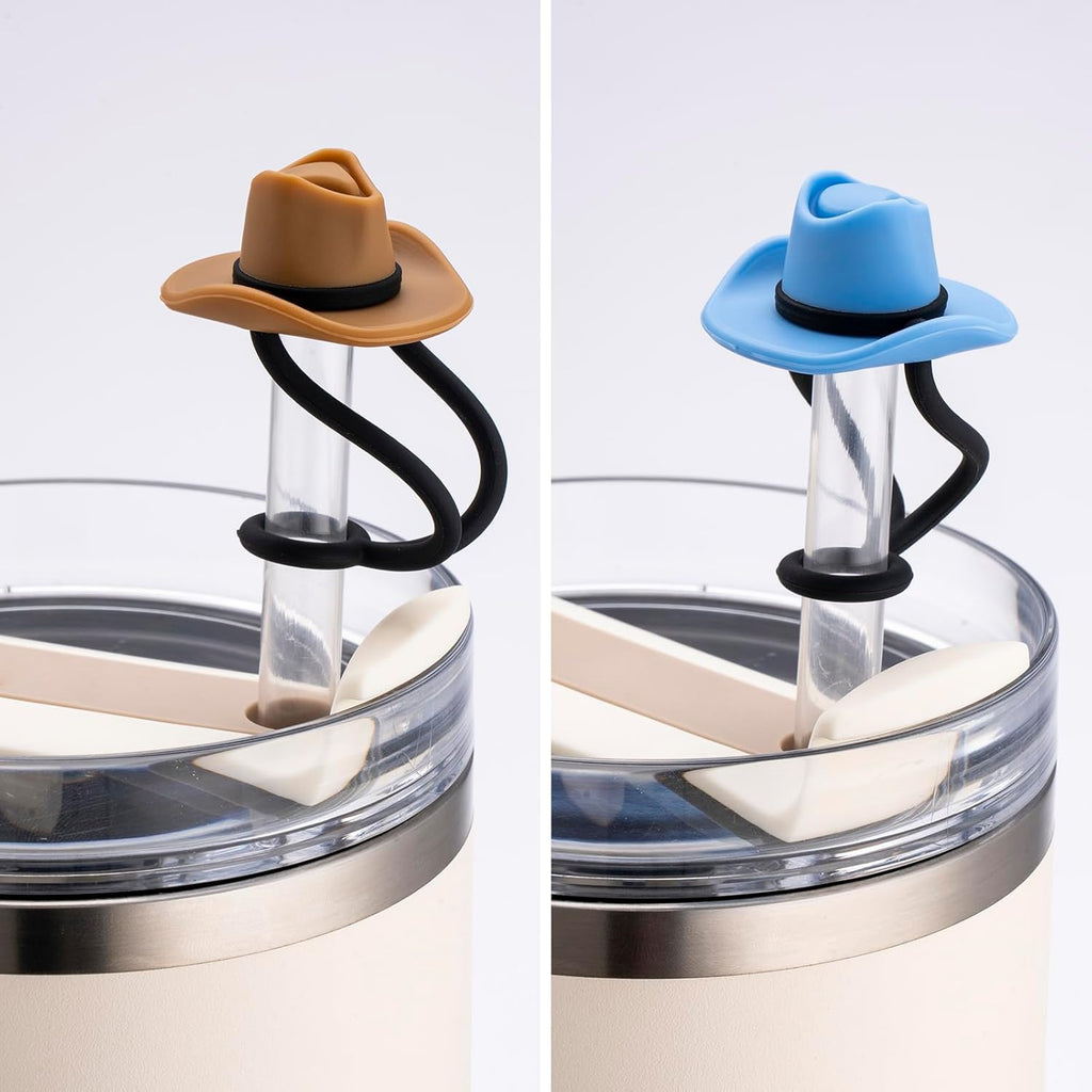 Straw Cover Cap for Stanley Cup 30 40 Oz, Silicone Straw Toppers Cowboy Hat, Tumbler Cup Accessories for 10Mm 0.4In Straws Cute Gifts Ornaments for Women