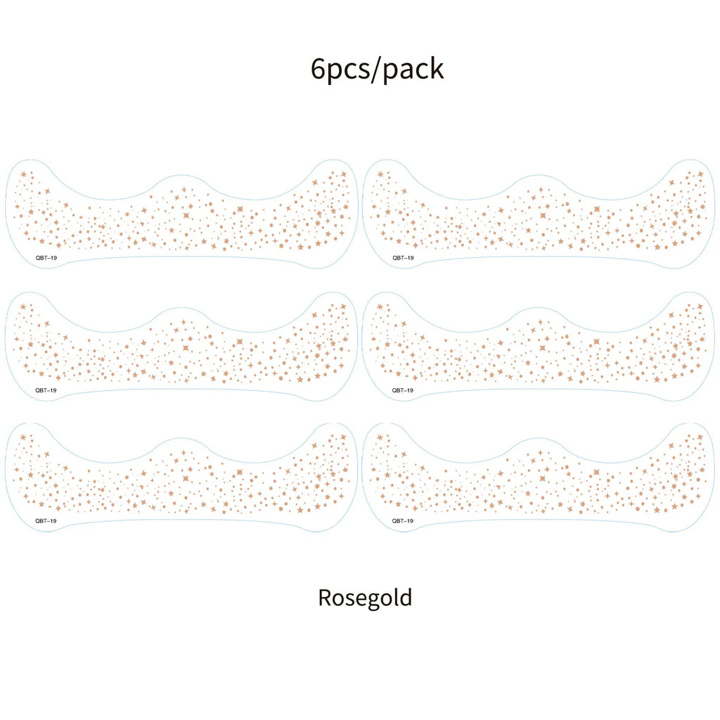 6Pcs Fake Freckle Stickers for Women Waterproof Golden Silver Glitter Temporary Tattoos for Face Makeup Holiday Music Party